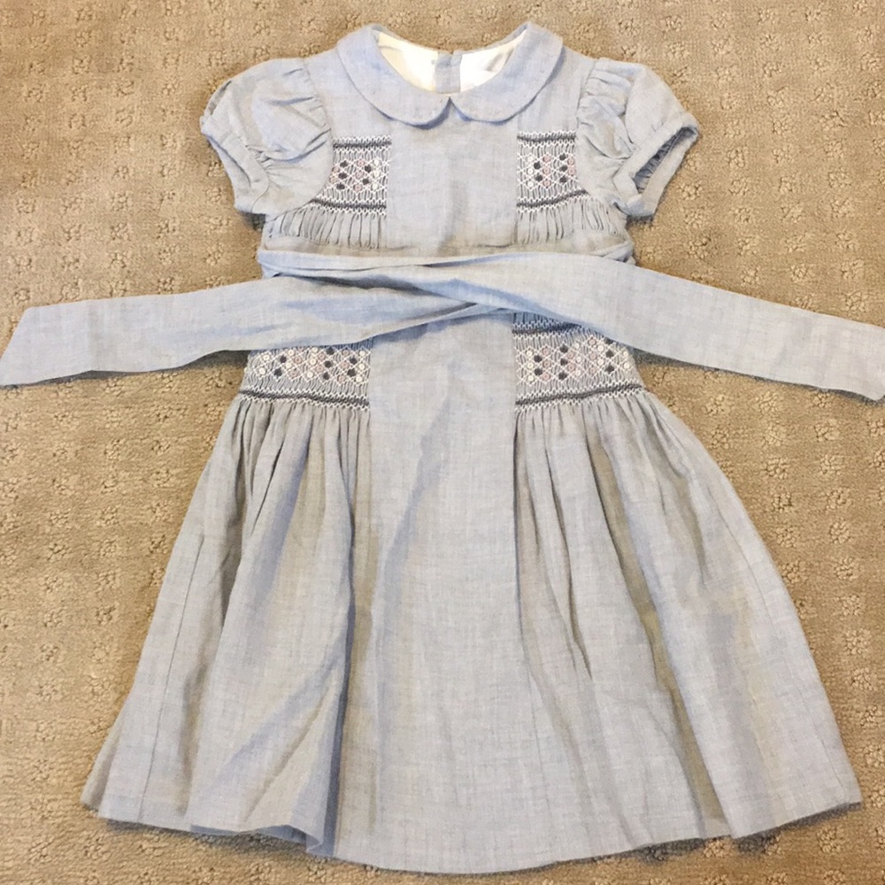 Jacadi Chambray Smocked Peter Pan Collar Dress -2T